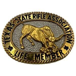 Vintage Texas State Rifle Association TSRAF Life Member Solid Brass Belt Buckle